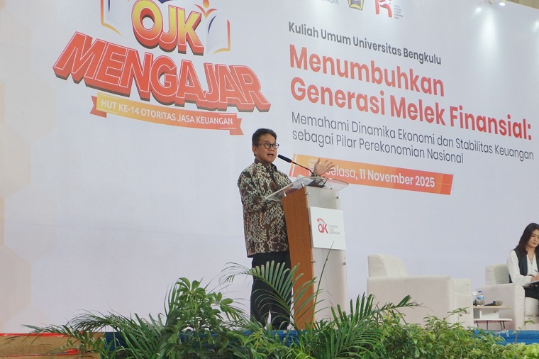 OJK Mengajar bertema “Menumbuhkan Generasi Melek Finansial: Memahami Dinamika Ekonomi dan Stabilitas Keuangan sebagai Pilar Perekonomian Nasional” yang digelar di Universitas Bengkulu (UNIB), Selasa (11/11).